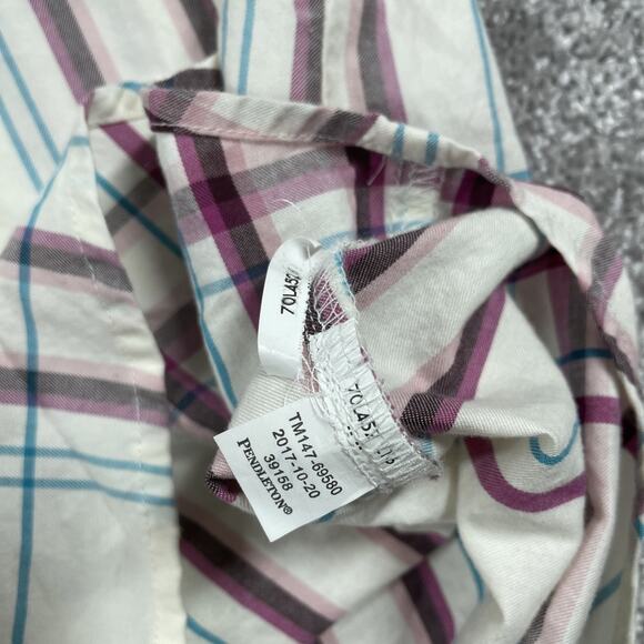 Pendleton Flannel Shirt Womens Medium Plaid Outdoors Fall Button Up White - Picture 5 of 11